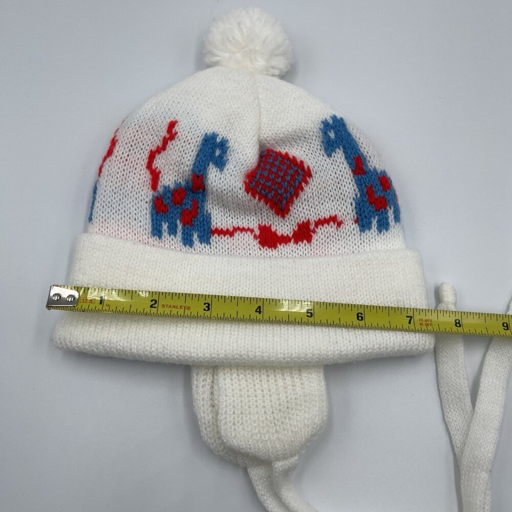 Vintage Red Blue White Giraffe Baby Winter Beanie Hat with Ear Flaps - Picture 6 of 11